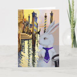 Tarjeta Festiva Conejo blanco en Venecia, Italia - Antropomórfico