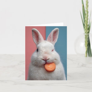 Tarjeta Festiva Conejo blanco lindo con refrigerio de zanahoria