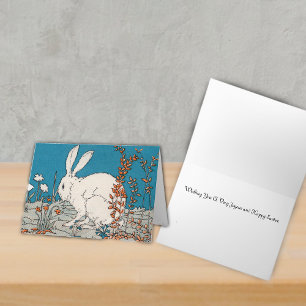Tarjeta Festiva Conejo blanco Pascua del vintage elegante