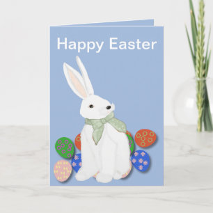 Tarjeta Festiva Conejo blanco y huevos