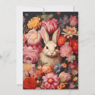 Tarjeta Festiva Conejo Caprichoso Vintage Flores de Primavera