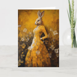 Tarjeta Festiva Conejo con una Pascua de Vestido Amarillo