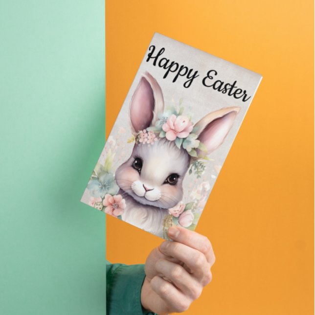 Tarjeta Festiva Conejo Cute Happy Easter Watercolor (Subido por el creador)
