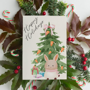 Tarjeta Festiva Conejo de Acuarela Árbol Amante de las Mascotas Na