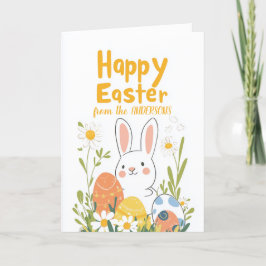 Tarjeta Festiva Conejo de acuarela y huevos de Pascua