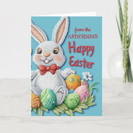 Tarjeta Festiva Conejo de algodón y huevos de Pascua Feliz Pascua