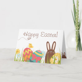 Tarjeta Festiva Conejo de chocolate y huevos de Pascua Feliz Pascu