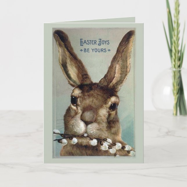 Tarjeta Festiva Conejo de conejo de Semana Santa con rama de sauce (Anverso)