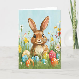 Tarjeta Festiva Conejo de huevo de pascua de la vieja escuela