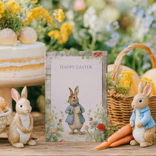 Tarjeta Festiva Conejo de Jardín Vintage de Pascua
