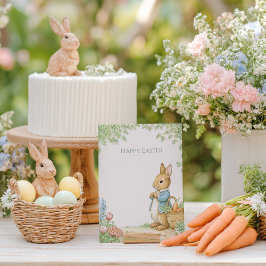 Tarjeta Festiva Conejo de Jardín Vintage de Pascua
