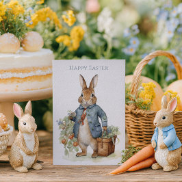 Tarjeta Festiva Conejo de Jardín Vintage de Pascua