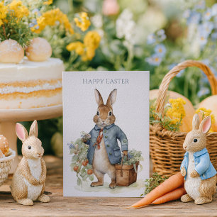 Tarjeta Festiva Conejo de Jardín Vintage de Pascua
