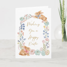 Tarjeta Festiva Conejo de Pascua Acuarela Floral