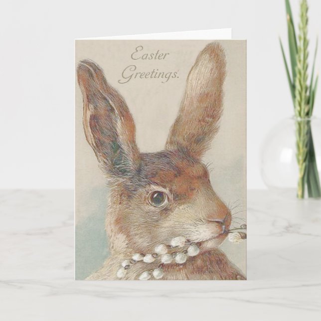 Tarjeta Festiva Conejo de Pascua Antiguo (Anverso)