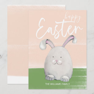 Tarjeta Festiva Conejo de Pascua Blanco Acuarela