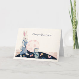 Tarjeta Festiva Conejo de Pascua Carretilla de Granjero Huevo