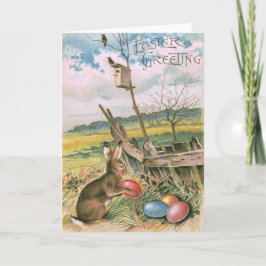 Tarjeta Festiva Conejo de Pascua Casa de Pájaros de Huevo de Color