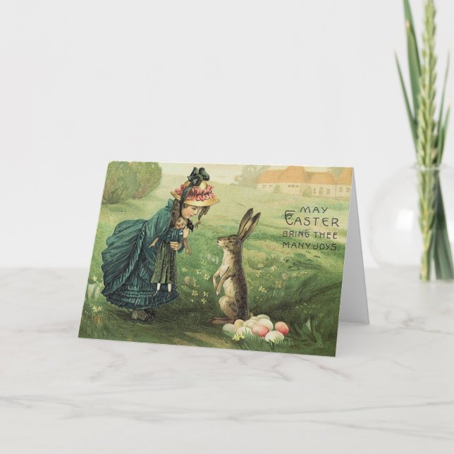 Tarjeta Festiva Conejo de Pascua Chica de Victoria (Anverso)
