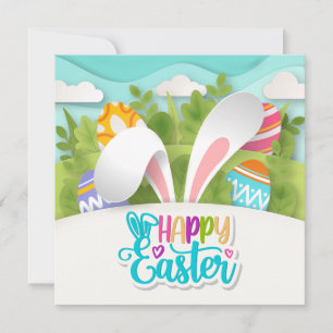 Tarjeta Festiva Conejo de Pascua Colorido Feliz Fiesta Orejas y Hu