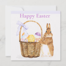 Conejo de Pascua con cesta de huevos de Pascua