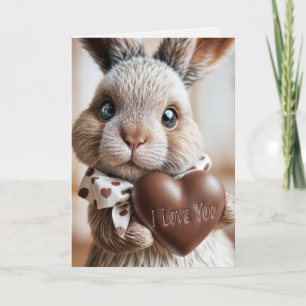 Tarjeta Festiva Conejo de Pascua con corazón de chocolate