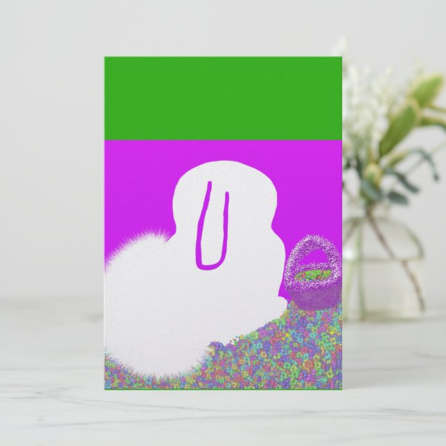 Tarjeta Festiva Conejo de Pascua con flores (Anverso de pie)