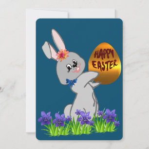Tarjeta Festiva Conejo de Pascua con huevo de oro