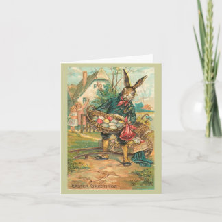 Tarjeta Festiva Conejo De Pascua Con Huevos Para Niños Vintage