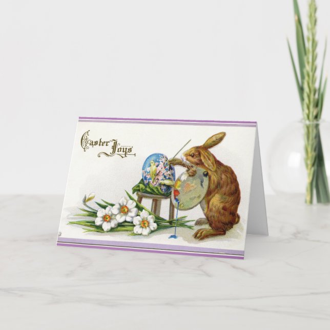 Tarjeta Festiva Conejo de Pascua con pintura de época (Anverso)