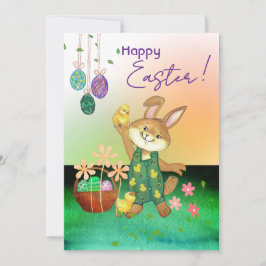 Tarjeta Festiva Conejo de pascua con pollo