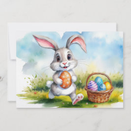 Tarjeta Festiva Conejo de Pascua Cute Watercolor