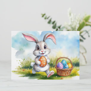 Tarjeta Festiva Conejo de Pascua Cute Watercolor
