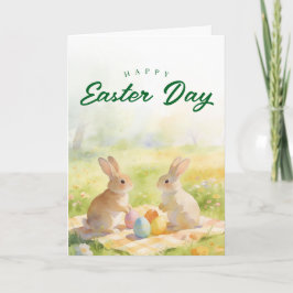 Tarjeta Festiva Conejo de Pascua de Acuarela Floral Fiesta de Prim