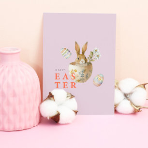 Tarjeta Festiva Conejo de Pascua de acuarela rosa
