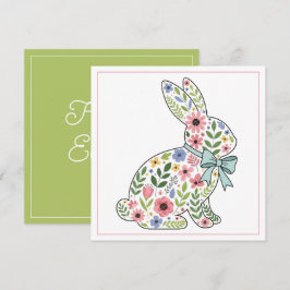 Tarjeta Festiva Conejo de Pascua de flores silvestres azules y ros