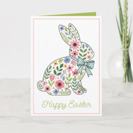 Tarjeta Festiva Conejo de Pascua de flores silvestres rosadas y az