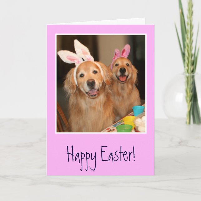 Tarjeta Festiva Conejo de Pascua de Golden Retriever (Anverso)