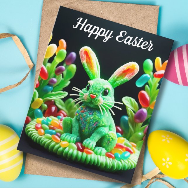 Tarjeta Festiva Conejo de Pascua de jelly bean feliz (Subido por el creador)