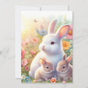 Tarjeta Festiva Conejo de Pascua de primavera Familia Floral Jardí