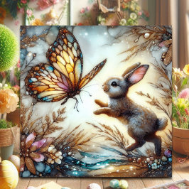 Tarjeta Festiva Conejo de Pascua de Vidrio Pintado Pastel de Prima
