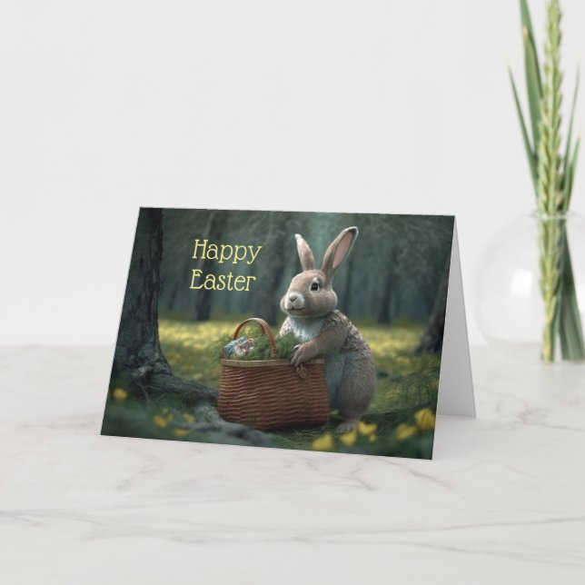 Tarjeta Festiva Conejo de Pascua en la carta de Pascua de Woods (Anverso)