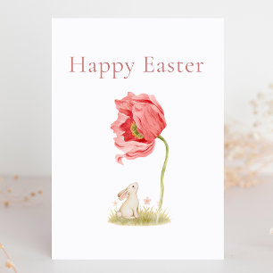 Tarjeta Festiva Conejo de Pascua Feliz Bonito, Flor Mínima