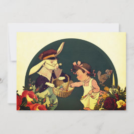 Tarjeta Festiva Conejo de Pascua feliz con una cesta de Pascua vin