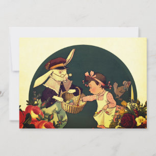 Tarjeta Festiva Conejo de Pascua feliz con una cesta de Pascua vin
