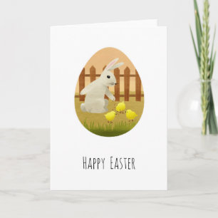 Tarjeta Festiva Conejo de Pascua Feliz Huevos Pollitos