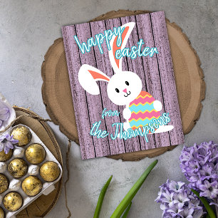 Tarjeta Festiva Conejo de Pascua Feliz personalizado con Huevo de 