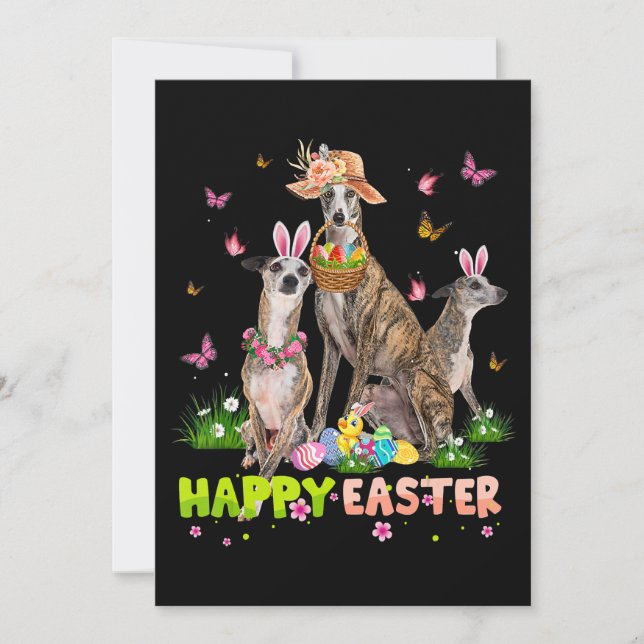 Tarjeta Festiva Conejo de Pascua Feliz Whippet Huevos Regalo de Pa (Anverso)