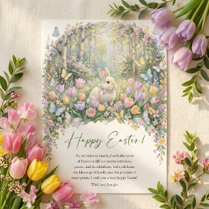 Tarjeta Festiva Conejo de Pascua Floral Acuarela Primavera Feliz P