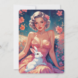 Tarjeta Festiva Conejo de Pascua floral Pin-Up lindo